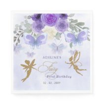 Purple Gold Butterflies Fairy First Birthday Napkins