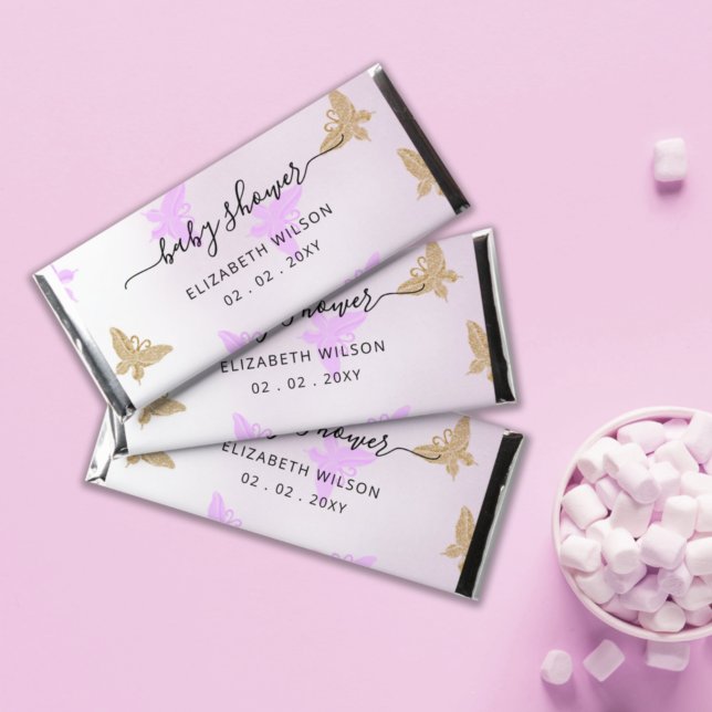 Purple Gold Butterflies Girl Baby Shower Hershey Bar Favors (Creator Uploaded)