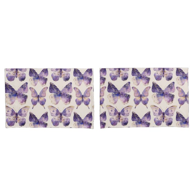 Purple Gold Butterflies Glitter Pillow Case (Front-Set)