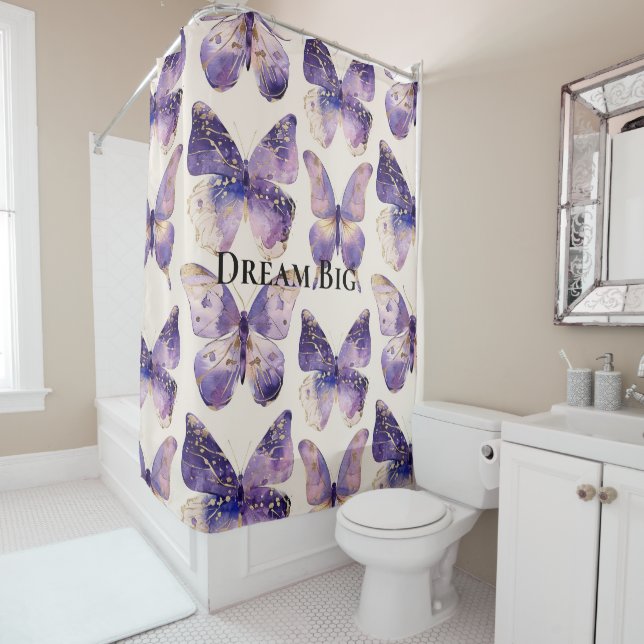 Purple Gold Butterflies  Shower Curtain (In Situ)