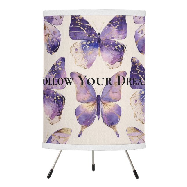 Purple Gold Butterflies   Tripod Lamp (Front)