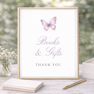 Purple Gold Butterfly Baby Shower Books & Gifts Poster