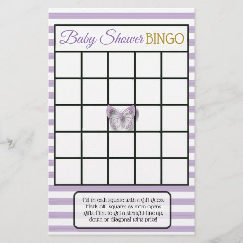 Purple  Gold Butterfly Baby Shower Games Flyer