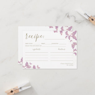 Purple Gold Butterfly Bridal Shower Recipe Card