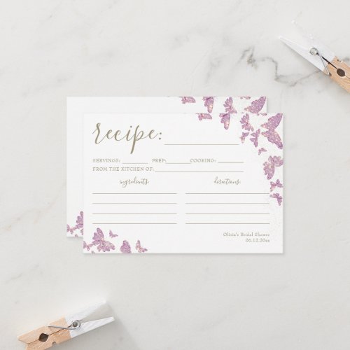 Purple Gold Butterfly Bridal Shower Recipe Card 