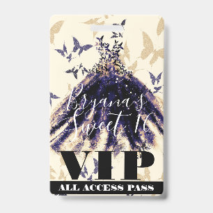 Purple Gold Butterfly Dance Dress Sweet 16 VIP Badge