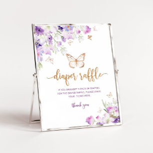 Purple gold Butterfly diaper raffle sign