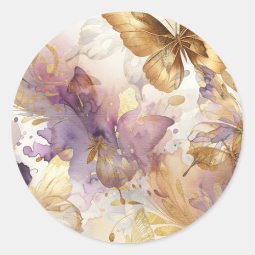 Purple  Gold Butterfly Dress Fantasy Sweet 16  Classic Round Sticker
