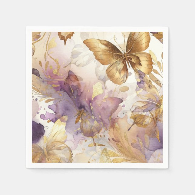 Purple & Gold Butterfly Dress Fantasy Sweet 16  Napkins (Front)
