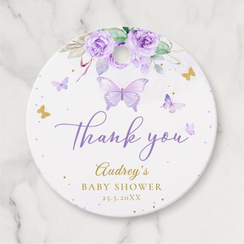 Purple Gold Butterfly Floral Baby Shower Favor Tags