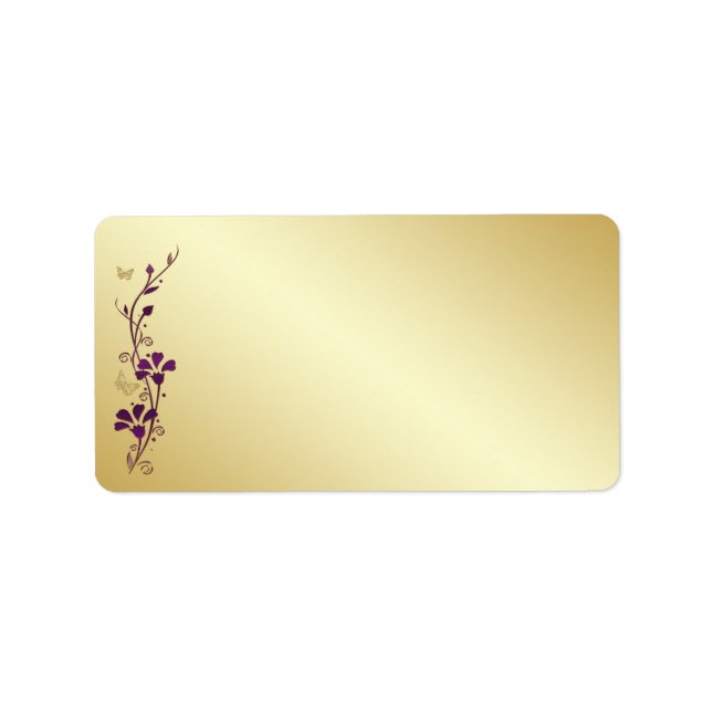 Purple, Gold Butterfly Floral Blank Address Label (Front)