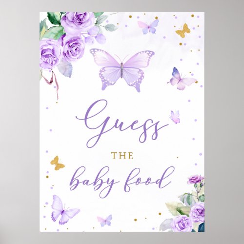 Purple Gold Butterfly Floral Guess The Baby Food Poster