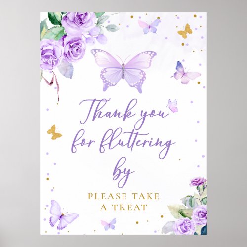 Purple Gold Butterfly Floral Please Take A Treat Poster
