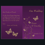 Purple, Gold Butterfly Floral Wedding Program<br><div class="desc">This 8.5"x11" purple and gold floral wedding program has gold FAUX glitter (simulated) butterflies and purple flowers on it that match the wedding invitation shown below. ****PLEASE NOTE that the flowers and butterflies are NOT raised or embossed in any way. It is designed to be folded down the center. ****PLEASE...</div>