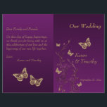 Purple, Gold Butterfly Floral Wedding Program<br><div class="desc">This 8.5"x11" purple and gold floral wedding program has gold FAUX glitter (simulated) butterflies and purple flowers on it that match the wedding invitation shown below. ****PLEASE NOTE that the flowers and butterflies are NOT raised or embossed in any way. It is designed to be folded down the center. ****PLEASE...</div>