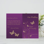 Purple, Gold Butterfly Floral Wedding Program (Standing Front)