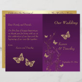 Purple, Gold Butterfly Floral Wedding Program (Front/Back)