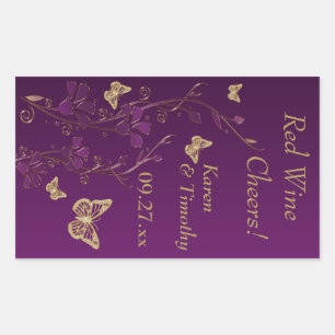 Purple, Gold Butterfly Floral Wine Label Sticker