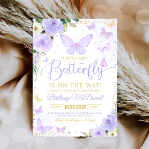 Purple & Gold Butterfly Girl Baby Shower Invite