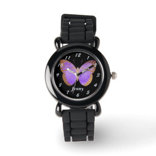 Purple Gold Butterfly Kids Personalized Watch