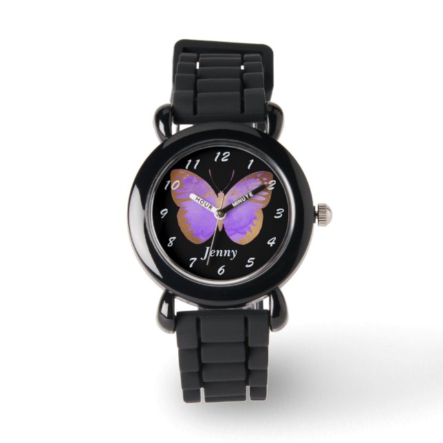 Purple Gold Butterfly Kids Personalized Watch (Front)