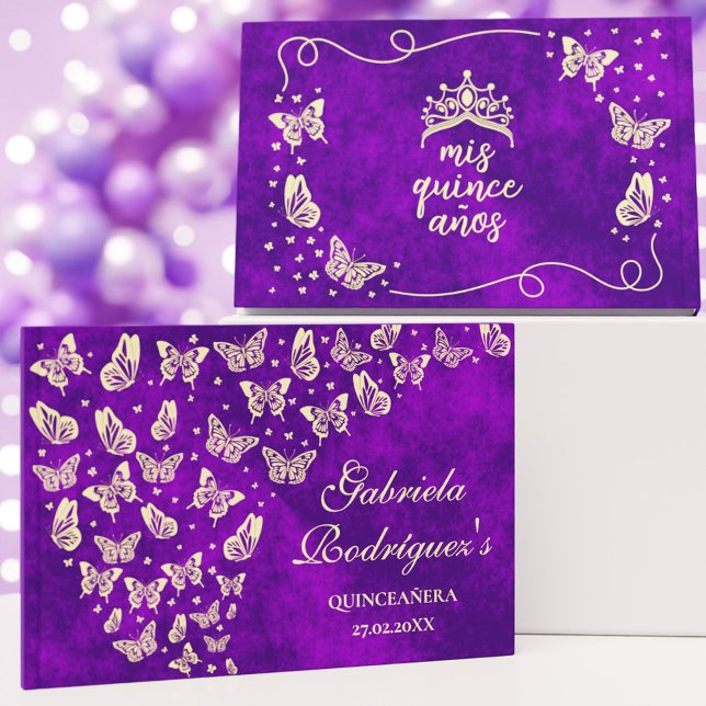 Purple Gold Butterfly mis quince años Quinceañera Foil Guest Book (Purple Gold Butterfly mis quince años Quinceañera Foil Guest Book)