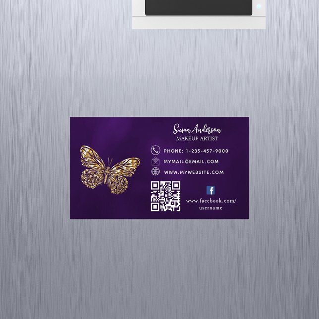 Purple gold butterfly QR code Facebook Business Card Magnet (Creator Uploaded)