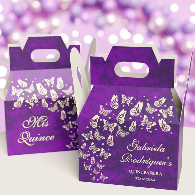 Purple Gold Butterfly Quinceañera 15th Birthday Favor Boxes (Purple Gold Butterfly Quinceañera 15th Birthday Favor Boxes)