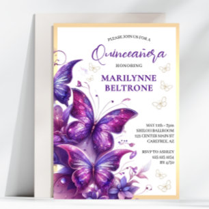 Purple Gold Butterfly Quinceañera Invitation