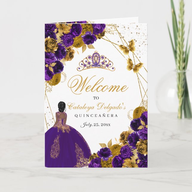 Purple & Gold Butterfly Quinceanera Program (Front)