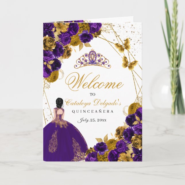 Purple & Gold Butterfly Quinceanera Program (Front)