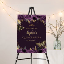 Purple Gold Butterfly Quinceañera Welcome Sign