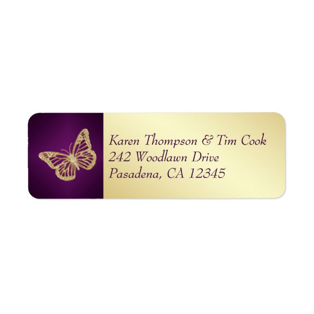 Purple, Gold Butterfly Return Address Label (Front)
