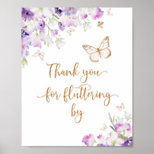 Purple gold butterfly Thank you for fluttering by Poster