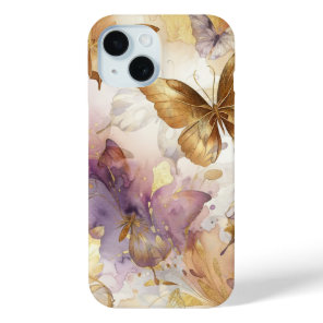 Purple & Gold Butterfly Watercolor Butterflies iPhone 15 Case