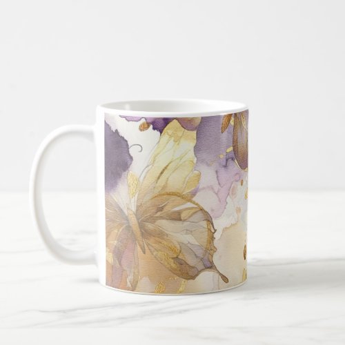 Purple  Gold Butterfly Watercolor Butterflies Coffee Mug