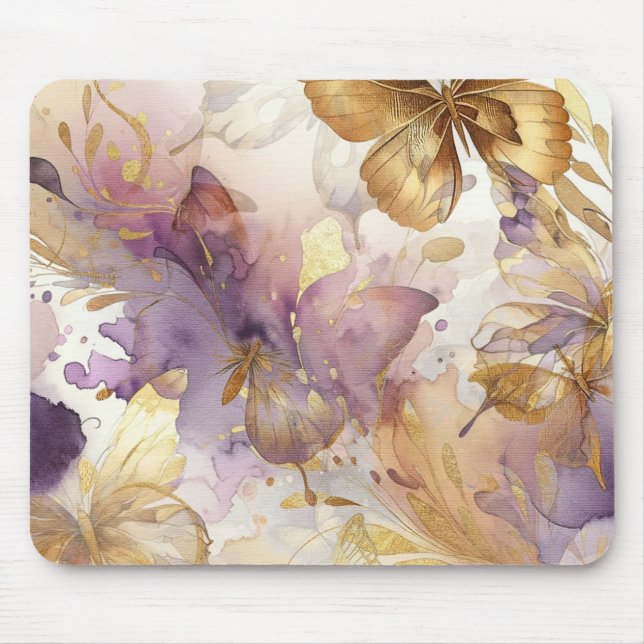 Purple & Gold Butterfly Watercolor Butterflies Mouse Pad (Front)