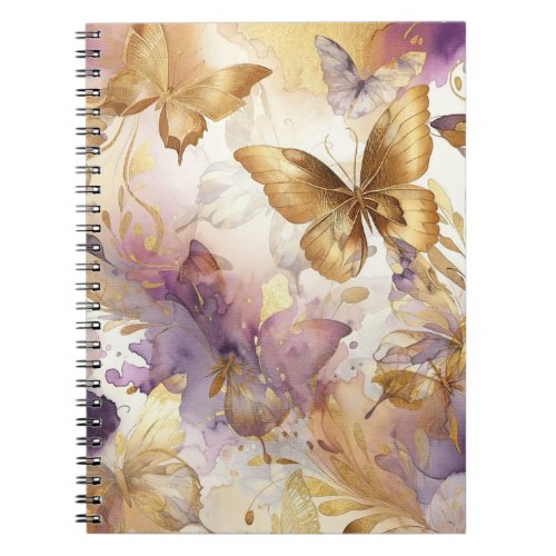 Purple  Gold Butterfly Watercolor Butterflies Notebook