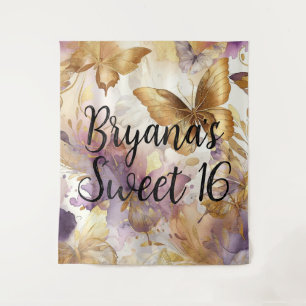 Purple & Gold Butterfly Watercolor Butterflies Tapestry