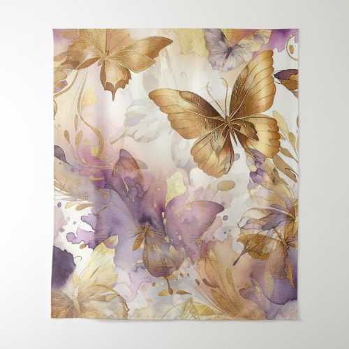 Purple  Gold Butterfly Watercolor Butterflies Tapestry