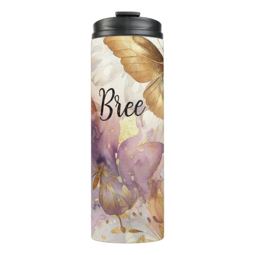 Purple  Gold Butterfly Watercolor Butterflies Thermal Tumbler