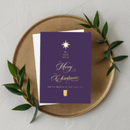 Purple Gold Calligraphy Christmas Card
