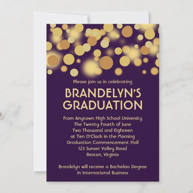 Purple Gold Celebration Graduation Announcement (Front)