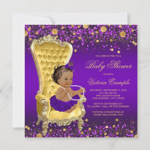 Purple Gold Chair Ethnic Ballerina Baby Shower Invitation