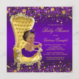Purple Gold Chair Ethnic Ballerina Baby Shower Invitation