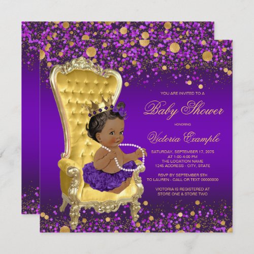 Purple Gold Chair Ethnic Princess Baby Shower Invitation