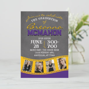Purple Gold Chalkboard Filmstrip Graduation Invitation