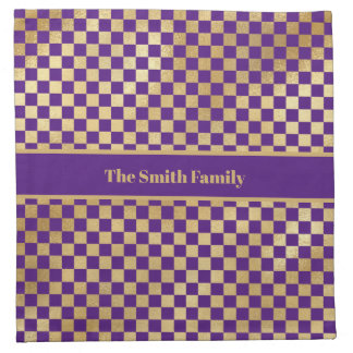 Purple Gold Checkered Cloth Napkin