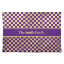 Purple Gold Checkered Cloth Placemat