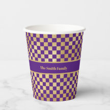 Purple Gold Checkered Paper cup